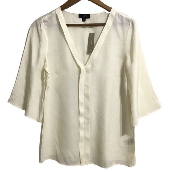 J. Crew 365 Silk Flutter Sleeve V Neck Blouse New Size XS - Picture 1 of 9